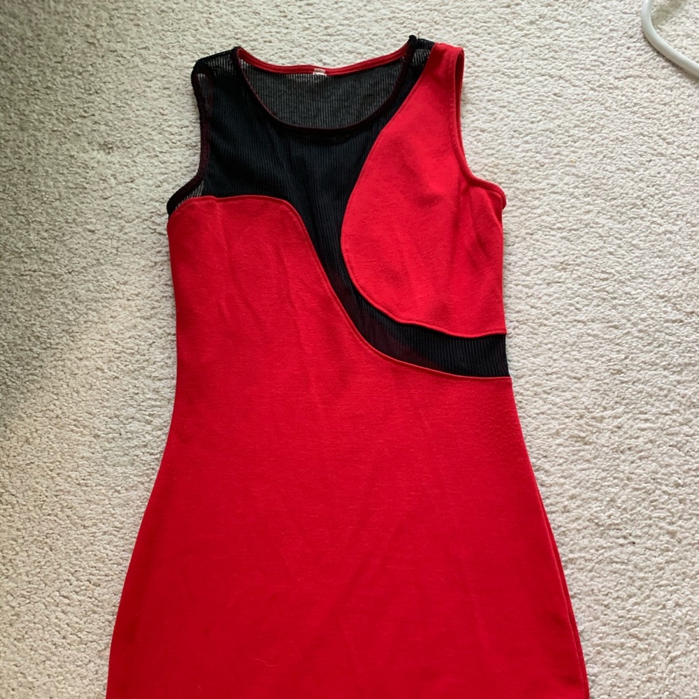 Red dress with sheer black fabric